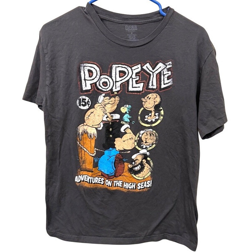 Popeye Adventures on the High Seas Graphic T-Shirt Mens Medium Charcoal Gray Tee
